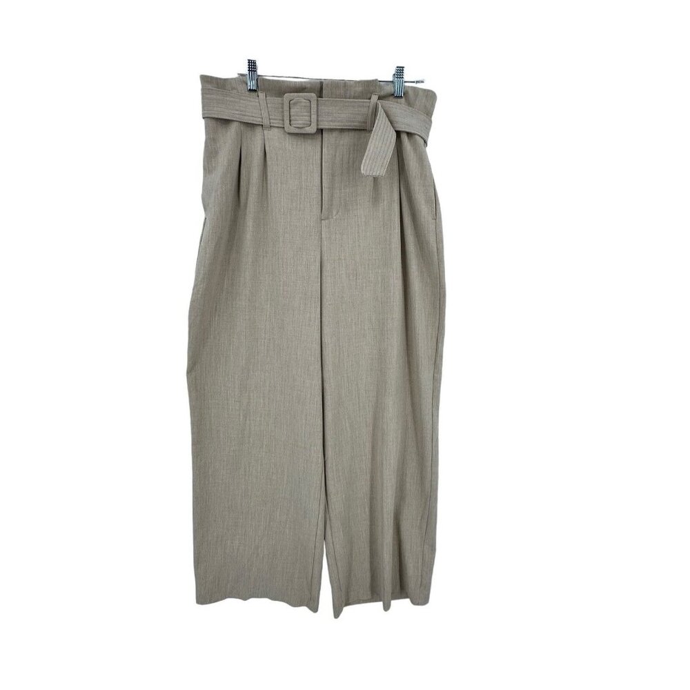 Nine West Women's Size Large Wide Leg Pants Beige‎ Belted Career Business